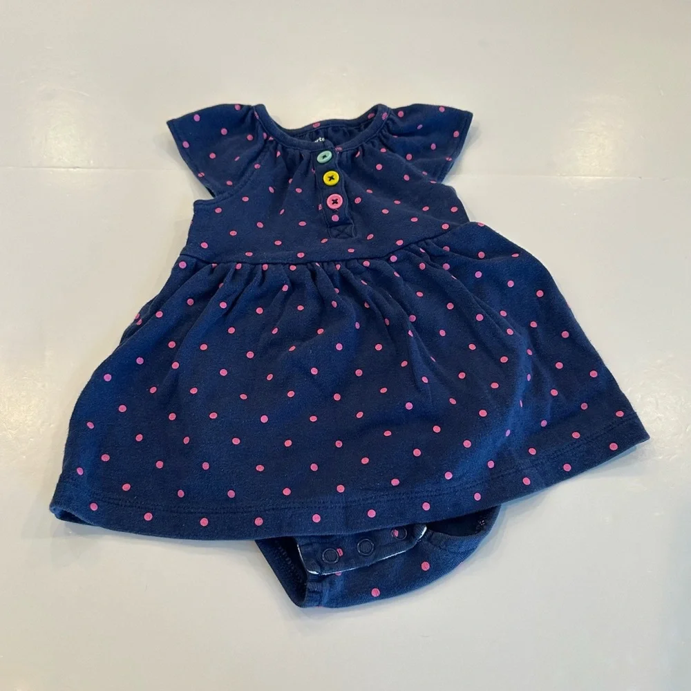 4/20$ Carter's Baby Navy Blue & Pink Polka Dot Bodysuit Dress size 9 months - Picture 2 of 4